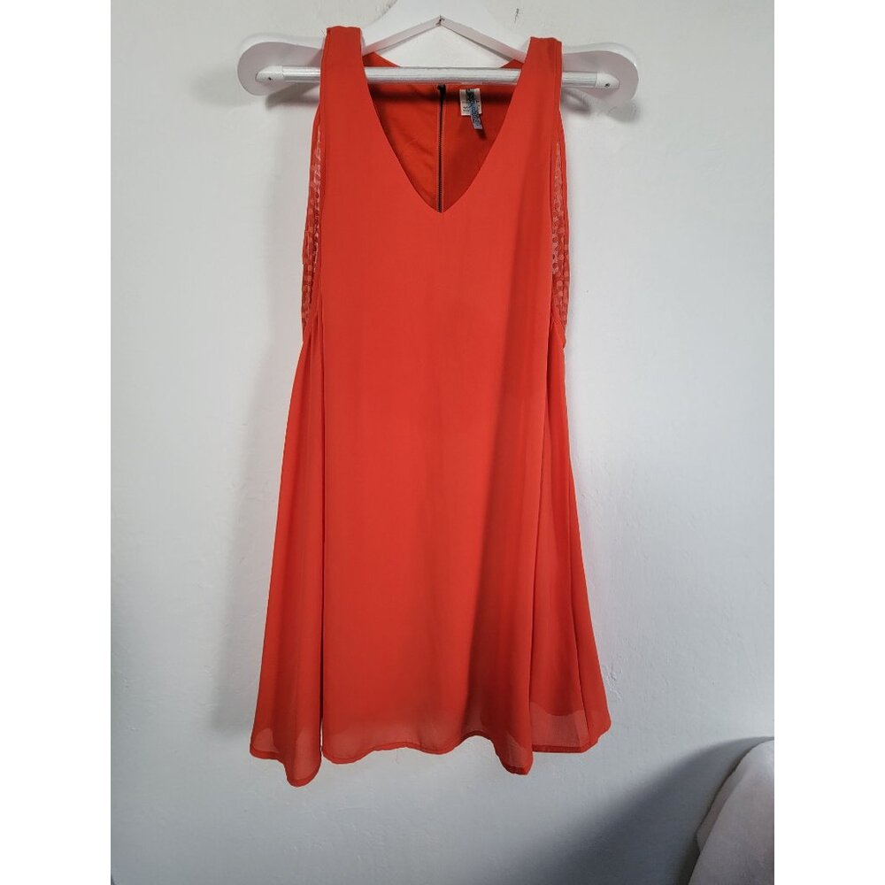 Moonlight Womens Sleeveless Orange A-Line Dress Medium V-Neck Sheer Side Panels
